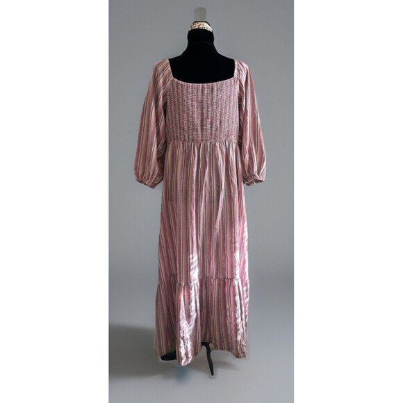 Marine Layer Ivy Smocked Maxi Dress Linen Blend Striped in Brick Size XL - Picture 4 of 14